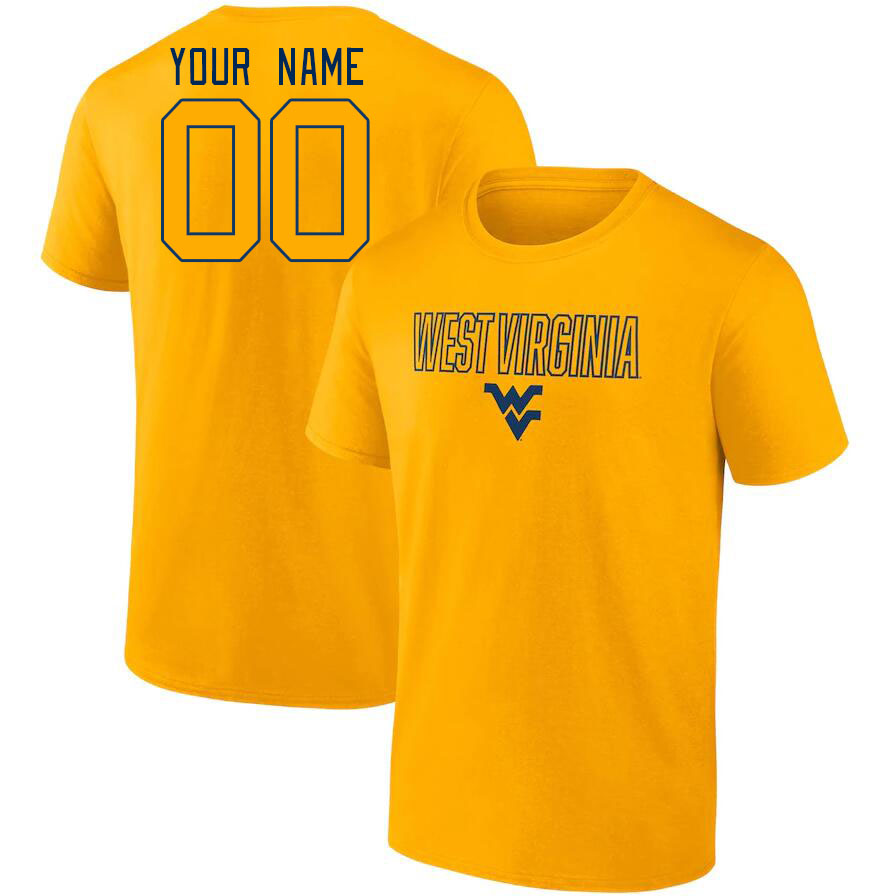 Custom West Virginia Mountaineers Name And Number College Tshirt-Gold - Click Image to Close